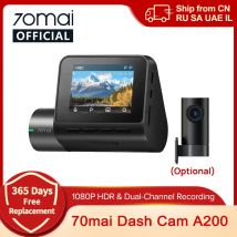 Global 70mai Dash Cam A200 Dwukanałowy rejestrator 1080P HDR 2'' Ekran IPS 24H Monitor parkowania 70mai Rejestrator samochodowy A200 WIFI APP 130 °   FOV