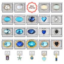 Klassische Mode Blau Weiß Armreifen Charm Link Fit 9mm Italienische Edelstahl Armbänder Machen Retro Stile Zirkonia Schmuck DIY