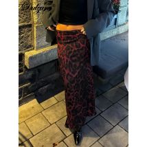 Dulzura Women’S Leopard Slim Maxi Skirt Sexy Vintage Bodycon Skirt Party Club Streetwear Autumn Winter Clothes