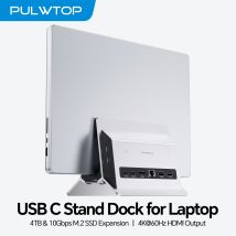 PULWTOP Vertikale USB-C-Dockingstation mit M.2 SSD-Gehäuse, HDMI, USB A/C, RJ45, SD/TF, PD für MacBook Pro/Air, Typ-C-Laptop, Silber
