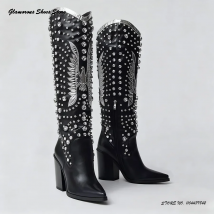 Adler Stickerei Kristall Kniehohe Stiefel Damen Spitzschuh Keile Moderne Stiefel Mode Street Style Party Hochzeitskleid Stiefel