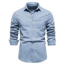AIOPESON Camicia di jeans da uomo in cotone nuovo autunno tinta unita camicia a maniche lunghe casual con tasca singola camicia di jeans autunnale per uomo