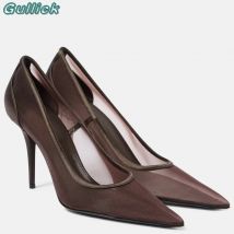 Solide braune Air Mesh Pumps spitzen Zehen Stiletto High Heel Slip auf Cover Heel Sommer neue Herbst Damen Outwear Mode Schuhe