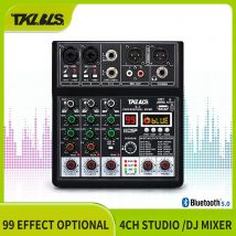 4-Channel Audio Mixer, TKLBLS DJ Mixer with USB Audio Interface, Bluetooth Function, 99 DSP Effects, and 3-Band EQ Stage Outdoor