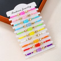 10 Stücke Einfache Süße Perlen Regenbogen Reis Perlen Armband Set Niedlichen Cartoon Acryl Bär Elastische kinder Armband für Mädchen schmuck