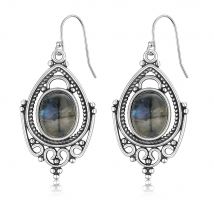 S925 Retro Silver Jewelry Earrings 8*10mm Labradorite Natural Gemstone Women Engagement Birthday Romantic Valentine's Day Gift