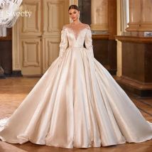 Einfachheit Hochzeits kleid Organza Satin mit Stickerei Spitze Ballkleid A-Linie voller Ärmel O-Ausschnitt Brautkleid vestido de novia aber