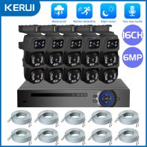 KERUI 6MP POE Überwachungssystem Dual Lens PTZ POE Sicherheitskamerasystem 16CH NVR Videoüberwachungskit XMEYE Zwei-Wege-Audio
