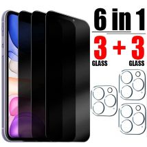 6IN1 Anti-Spy Gehärtetes Glas Für iPhone 14 13 12 11 15 Pro Max Kamera Screen Protector Für iPhone 11 13 12 14 15 Plus Pro Glas