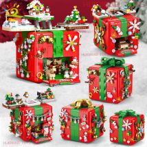 HUIQIBAO Regalo di Natale Meccanismo a sorpresa Scatola Modello Building Block Fai da te Alce Pupazzo di neve Mattoni Ornamento Giocattoli per bambini Adulti