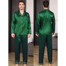 Männer Pyjamas Set Seide Satin Nachtwäsche Hemd Langarm Pijama Männlichen Mode Weichen Hause Anzug Große Größe Frühling Nachtwäsche Zum Schlafen