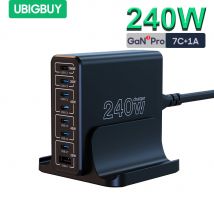 Ubigbuy 240W GaN stazione di ricarica Desktop 8 porte USB C PD 100W PPS 45W caricabatterie Super veloce per MacBook Pro iPad iPhone 15 Galaxy