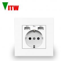 VITW EU Standard USB Socket, AC 110V-250V, No Logo, 16A Wall Embedded Outlet, 5V Usb charge hole, With 2A USB Port Wall Socket