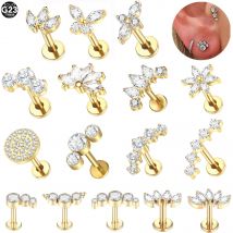 1Pc G23 Titanium Ear Tragus Earring Stud Internally Threaded CZ Crystal Labret Ring Cartilage Helix