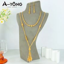 Luxury Dubai Bridal Wedding Jewelry Set 24k Gold Plated Ethiopia Vintage Necklace Bracelet Earrings Algeria Women Party Jewelrys