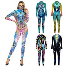 VIP MODE Halloween Kostüm Frauen 3D Tier Gedruckt Cosplay Kostüme Schädel Overall Böhmen Stil Karneval Body