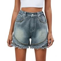 Mode Nieten Dekoration Denim Shorts Frauen Quaste Hosen Beine Drei Viertel Hosen Sommer Casual Mini Jeans Weibliche Streetwear