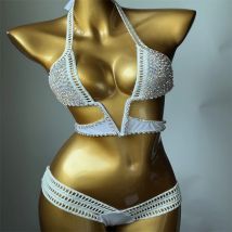 2022 Venus new V-shaped hollow design high quality diamond bikini made by hand pure color diamond inlaid triangle bikini