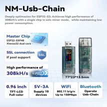 Lucky NMMiner Solo BTC Lottery Offizielle USB-Kette 308 kH/s ESP32-Krypto mit hochpräzisem USB-A-Amperemeter, gekettetes One-by-One