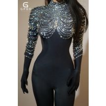 GPBD Funkelnden Strass Stretch Overall Frauen Sexy Club Party Tragen Drag Queen Sänger Tänzer Bühne Leistung Kostüm