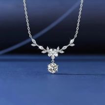 Neue Halskette aus 925er-Sterlingsilber, Moissanit-Blätter-Anhänger für Frauen, edler Hochzeitsschmuck, feine Modeaccessoires, Party-Geschenk