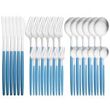 30 pezzi Set di stoviglie in argento blu coltello da cena forchetta cucchiaio da tè Set di posate stoviglie in acciaio inossidabile posate da cucina per la casa occidentale