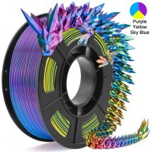 Tricolor Silk PLA 3D-Drucker-Filament, 1,75 mm mehrfarbiges 3D-Druckfilament, lila, himmelblaues und gelbes Filament, 250 g (0,55 lbs)