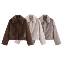 Lockere, mit Knöpfen verzierte braune Langarmjacke für Damen-Herbst- und Winterkollektion