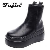 Fujin Geunine Leder Super Dicke Sohle frauen Stiefel Aus Echtem Leder Herbst Motorrad Stiefel Damen