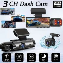 1080P 3-Kamera-Dashcam für Autos, vorne und innen, Autokamera mit IR-Nachtsicht, Loop-Aufnahme, Weitwinkel-Auto-DVR-Kamera