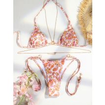 Sexy Dreieck Micro Bikini Sets Tangas Ketten Badeanzug Frauen Badeanzug Biquini Bandage Bademode Print Bademode Tanga Bikini