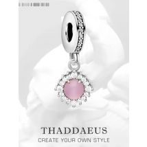 Stone Shimmering Pink Pendant Dangle Charm For Girls 925 Sterling Silver Romantic Jewelry Accessories Women