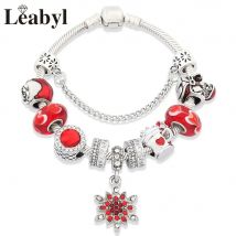 Klassisches rotes Herz Schneeflocke Weihnachten Charm Armband rote Kristall Perlen Armbänder Mode Weihnachts geschenk mit Santa Accessoires