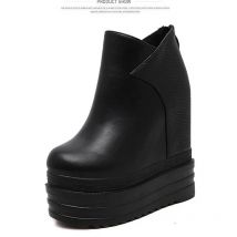 12cm 13cm14cm Women's Ankle Boots Autumn PU Leather Shoes Woman Platform Height Increased Sneakers Thick Sole Wedges black boots