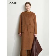 AMII Minimalistischer neokinesischer Woll-Kamelwoll-Doppelseitiger Mantel für Damen 2024, Winter-Rundhalsausschnitt, weibliche lose Oberbekleidung 12444124