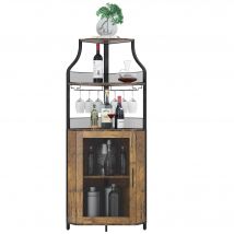 Corner Wine Bar Cabinet with Adjustable Shelves, 5-Tier Industrial Bar Cabinet with Glass Holder, Home Bar