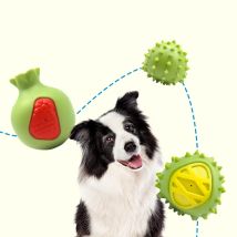 Obstspielzeug für Hunde – Durian und Granatapfel – interaktives Kauspielzeug, geeignet für kleine bis mittelgroße Hunde.