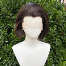 Synthetic Brown Lace Front Bob Wig Widow's Peak Wig 13×4 Gluelesss Lace Short Straight Bob Heat Resistant Fiber Wigs 6inch