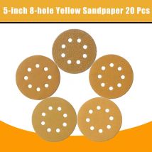 5-Zoll-8-Loch 125 mm gelbe Schleifscheiben Klett-Schleifpapier 20 Stück Schleifscheibe mit Körnung 40–800 Schleifpolierwerkzeug