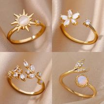 Mode Zirkon Sonne Blume Ringe Für Frauen Edelstahl Gold Farbe Geometrische Ring Trendy Hochzeit Party Ästhetischen Schmuck Geschenke