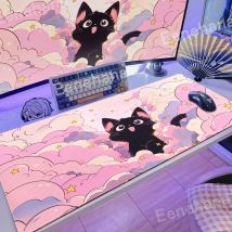 The Black Cat on the Clouds tastiera Mouse pad Kawaii Art style patterns Pink Desk Mat PC Gamer Rug Office Carpet Home Table pad