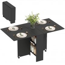 HOMCOM Mesa de Comedor Plegable con 2 Ruedas y 2 Estantes 75x140x74 cm Negro