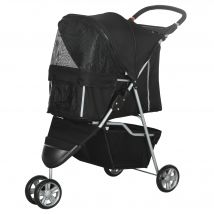 PawHut Carrito para Perros Plegable con Cesta de Almacenaje 75x45x97 cm Negro