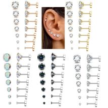 Bobisty Hypoallergene Flache Ohrstecker Set für Damen und Herren Edelstahl Ohrstecker Kubische Zirkonia Knorpel-Ohrringe Schmuck