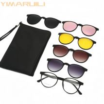 YIMARUILI Männer Und Frauen Polarisierte Magnetische Clip Auf Gläser Retro Runde Fahren UV400 Optische Brillen Rahmen 12120