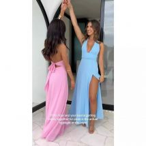 Frühling frauen Kleidung Neue Mode Hohe Temperament Neck Sexy Split Krawatte Einfarbig Kleid Frauen