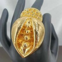 Hochwertiger geometrischer breiter Edelstahlring, 18 Karat Gold, wasserdicht, modisch, minimalistisch, Statement-Charm-Schmuck für Damen
