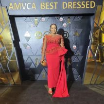 Red Lace Appliques Prom Dress with Sheer Long Sleeves Arabic Aso Ebi Sheath Evening Gown with Sweep Train for Women Party