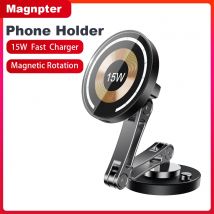 Magnetic Car Phone Holder Mount Wireless Charger Fast Charging Rotation Magnetic Car Phone Stand for IPhone 16 15 14 13 Samsung