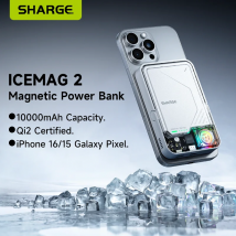 SHARGE ICEMAG2 Qi2 Magnetic Wireless Charging Battery Fast Charge 10000mAh Power Bank Magnetic Battery Pack for iPhone 17 Pro/16